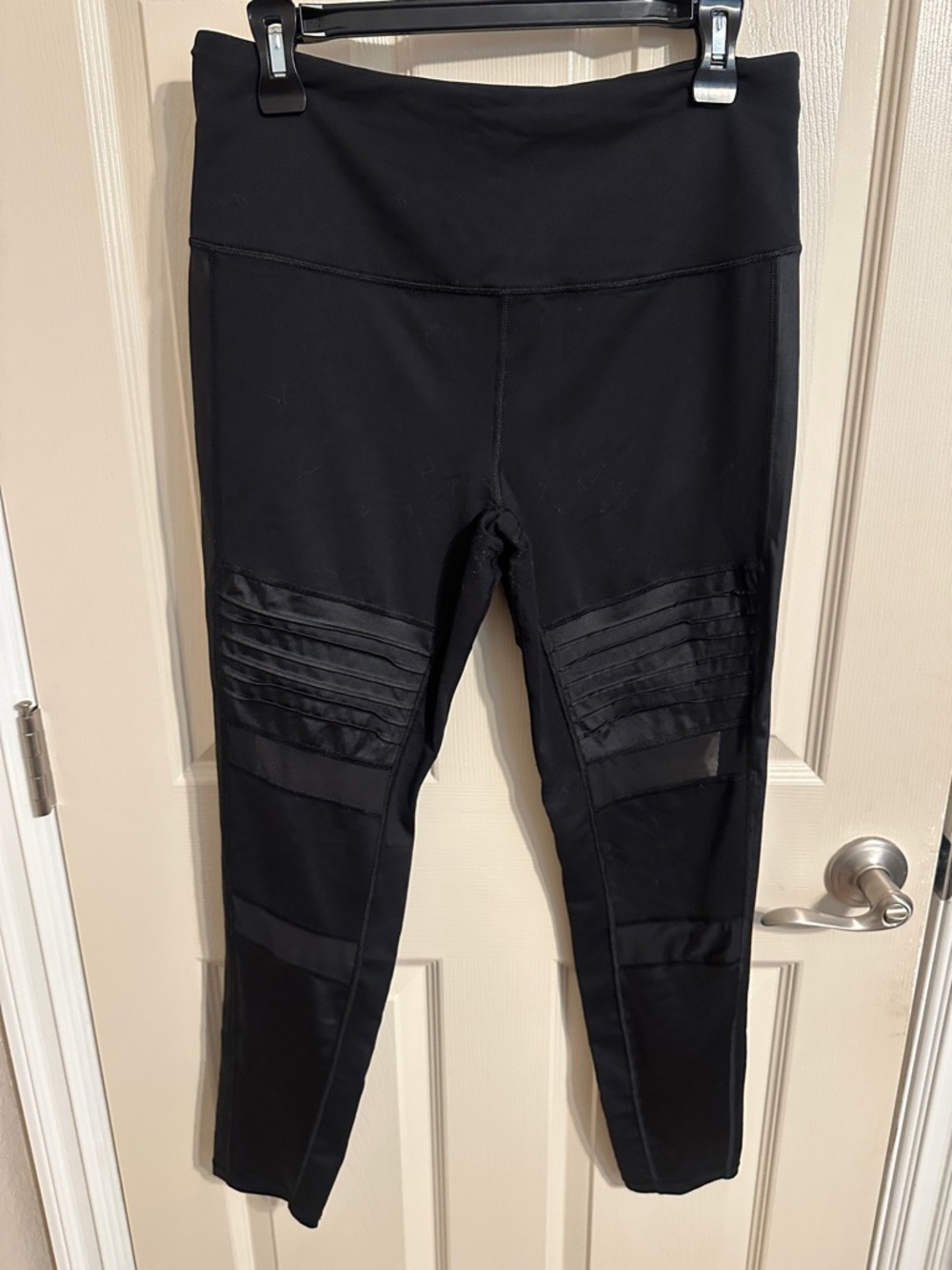 Victoria's Secret High-Waist Moto Leggings w Sheer Mesh Panels, Black, Sz L